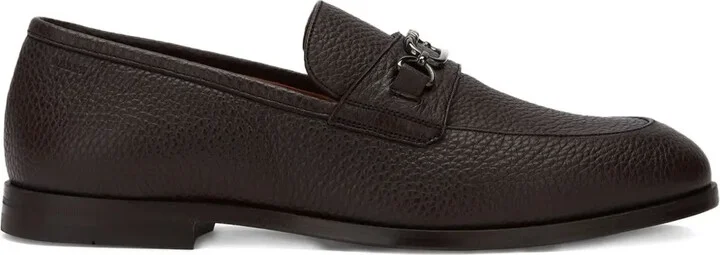 Grained-Leather Buckle-Detail Loafers