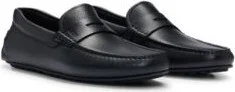 Grained-leather driver moccasins with logo strap- Black Men's Casual Shoes size 9