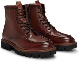 Grained-leather half boots with apron toe- Brown Men's Boots size 9