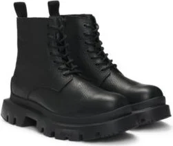 Grained leather lace-up boots with chunky sole- Black Men's Boots size 11