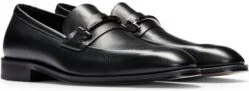 Grained-leather loafers with branded trim and apron toe- Black Men's Business Shoes size 9.5