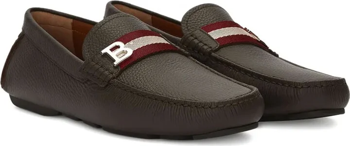 Grained-Leather Logo-Plaque Loafers - Image 2