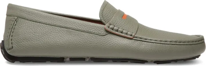 Grained Leather Saddle-Strap Loafers