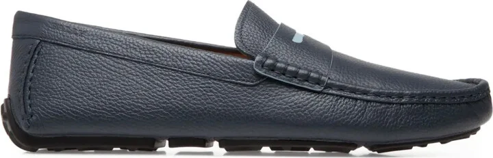 Grained Leather Saddle-Strap Loafers