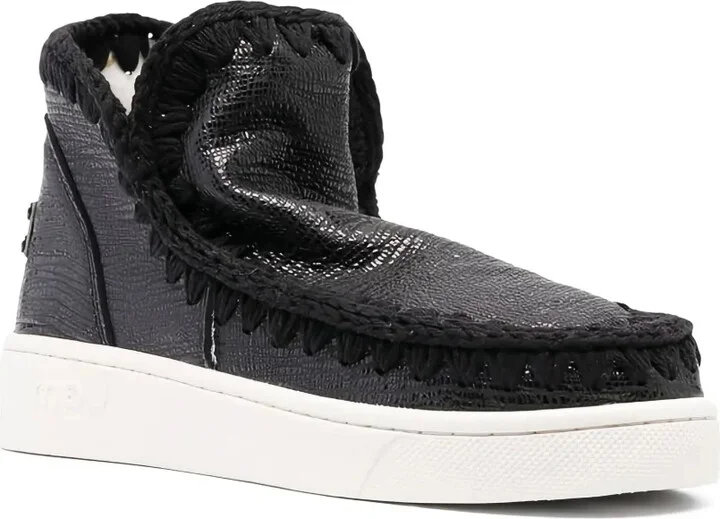 Grained-Leather Whipstitch Sneakers - Image 2