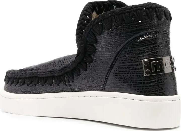 Grained-Leather Whipstitch Sneakers - Image 3