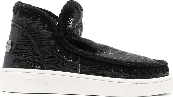 Grained-Leather Whipstitch Sneakers