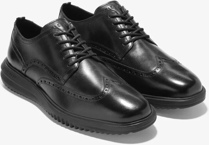 Grand+ C36938 Oxford Men 10.5 Black Leather Wingtip Dress Shoe ZPO2701