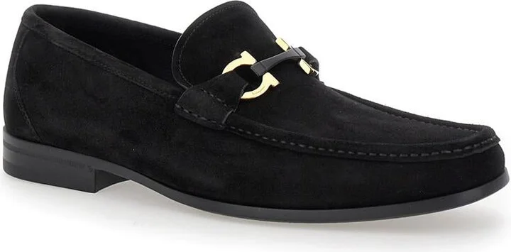 'Grandioso 2' Black Loafers With Gancini In Suede Man - Image 2