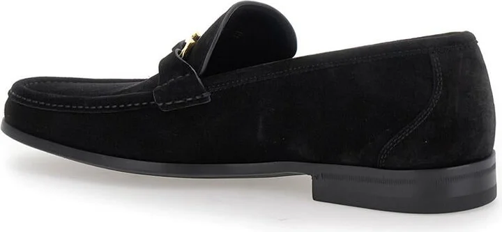'Grandioso 2' Black Loafers With Gancini In Suede Man - Image 3