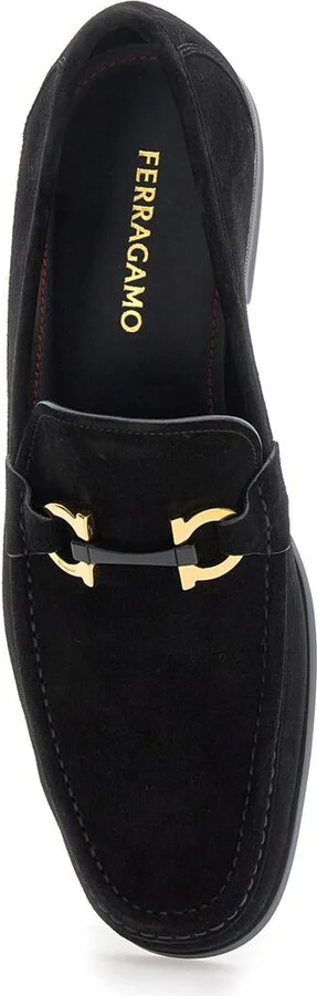 'Grandioso 2' Black Loafers With Gancini In Suede Man - Image 4