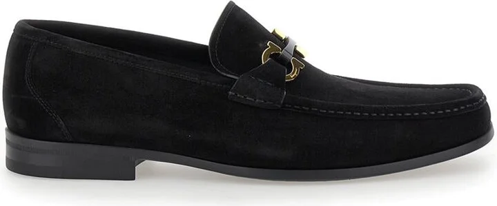 'Grandioso 2' Black Loafers With Gancini In Suede Man