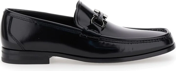 'grandioso' Black Loafers With Gancini Detail In Patent Leather Man