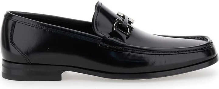 'Grandioso' Black Loafers With Gancini Detail In Patent Leather Man