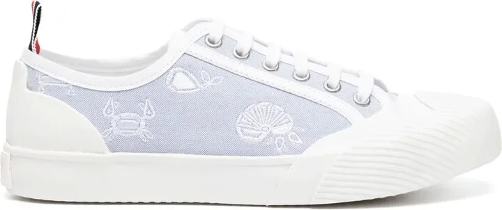 Graphic-Embroidered Lace-Up Sneakers