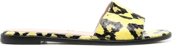 Graphic-Print Leather Sliders