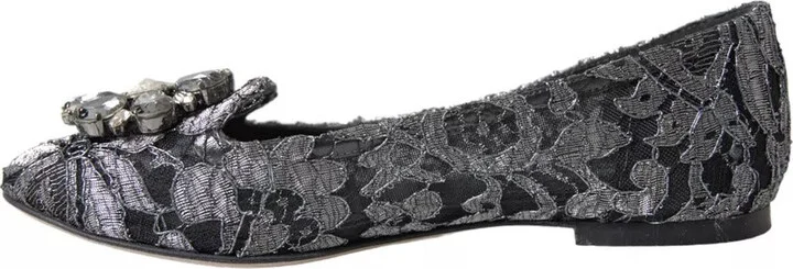 Gray Black Lace Crystal Ballet Loafers Women's Shoes (Pre-Owned) - Image 2