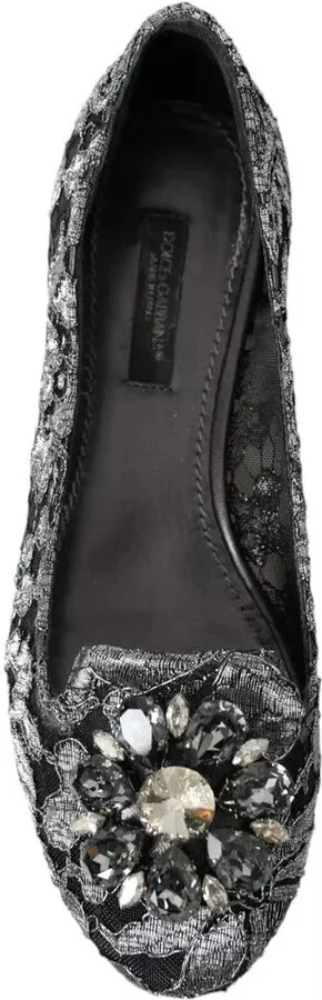Gray Black Lace Crystal Ballet Loafers Women's Shoes (Pre-Owned) - Image 3