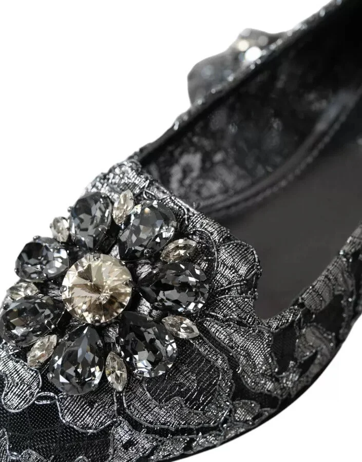 Gray Black Lace Crystal Ballet Loafers Women's Shoes (Pre-Owned) - Image 4