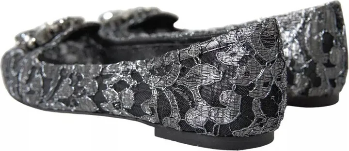 Gray Black Lace Crystal Ballet Loafers Women's Shoes (Pre-Owned) - Image 5