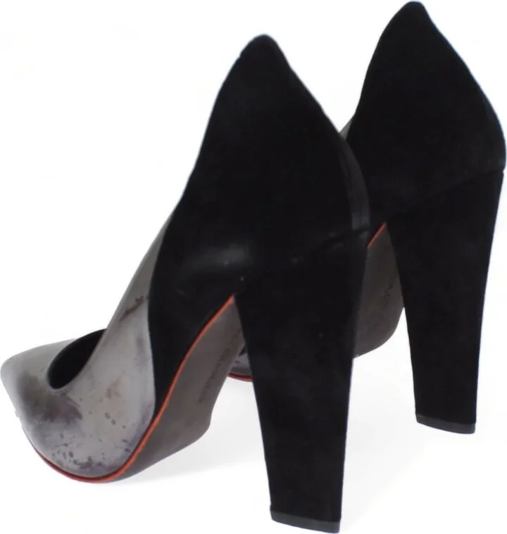 Gray Black Leather Suede Heels Pumps Women's Shoes - Image 4