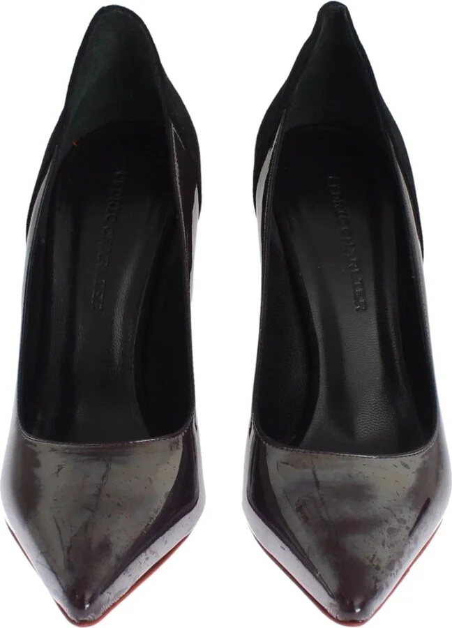 Gray Black Leather Suede Heels Pumps Women's Shoes