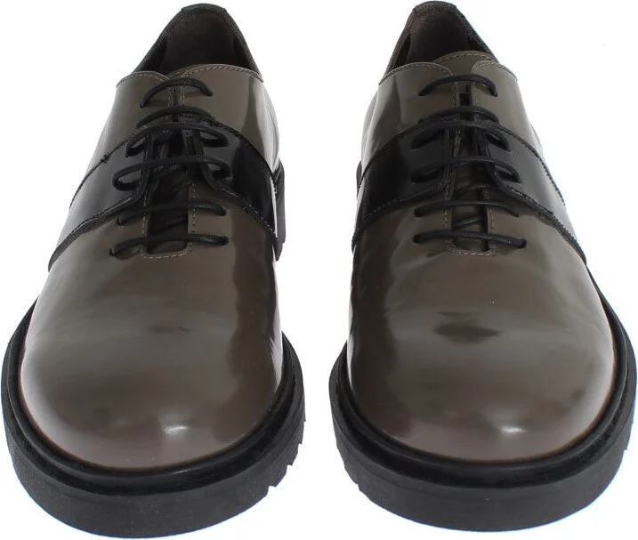 Gray Brown Leather Laceups Women's Shoes - Image 2