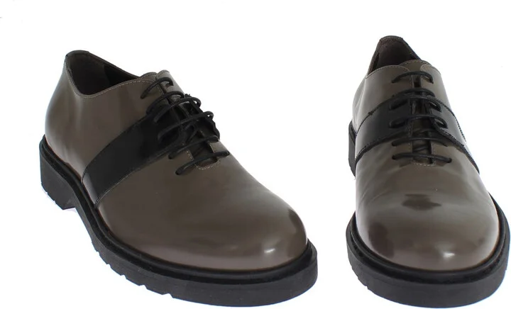 Gray Brown Leather Laceups Women's Shoes - Image 3
