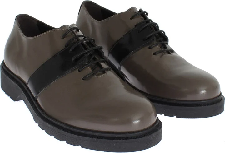 Gray Brown Leather Laceups Women's Shoes - Image 4