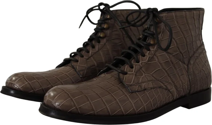 Gray Crocodile Leather Derby Men's Boots - Image 2