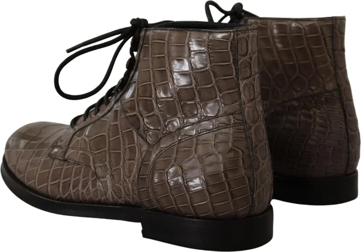 Gray Crocodile Leather Derby Men's Boots - Image 3