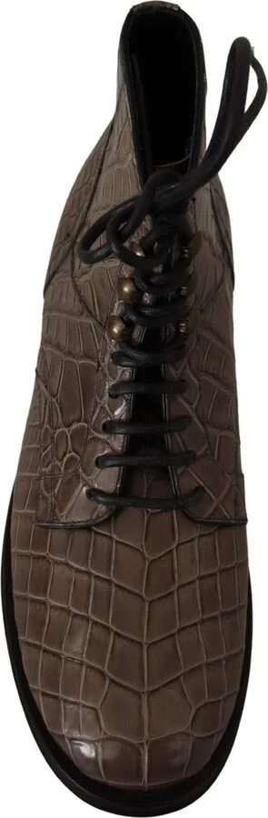 Gray Crocodile Leather Derby Men's Boots - Image 6