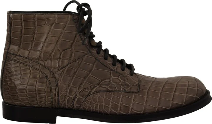 Gray Crocodile Leather Derby Men's Boots