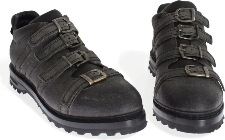 Gray Leather Ankle Strap Shoes Men's Boots - Image 2