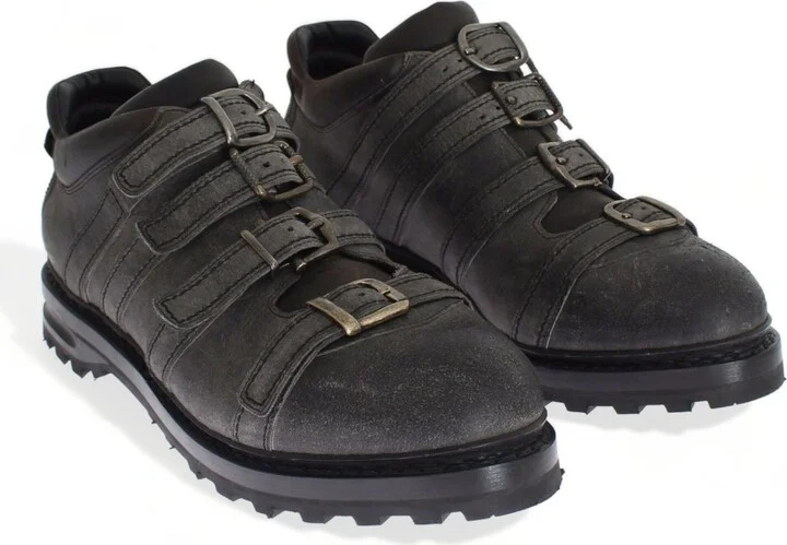 Gray Leather Ankle Strap Shoes Men's Boots - Image 3