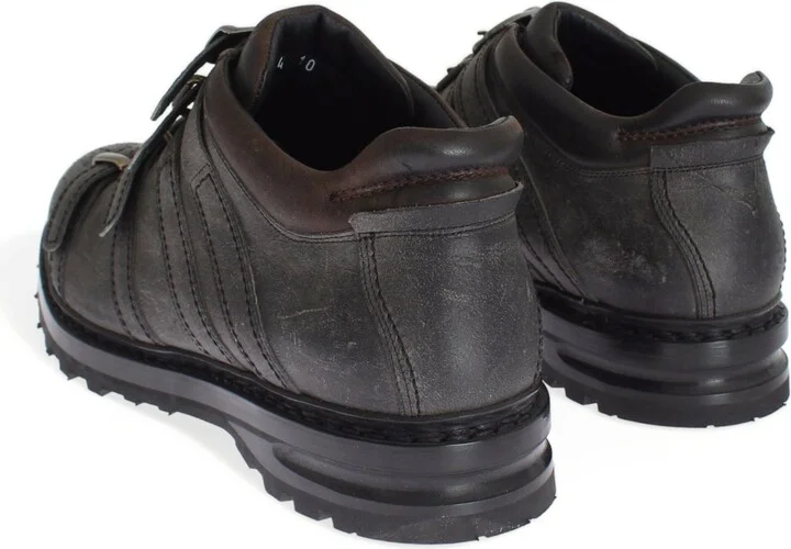 Gray Leather Ankle Strap Shoes Men's Boots - Image 4
