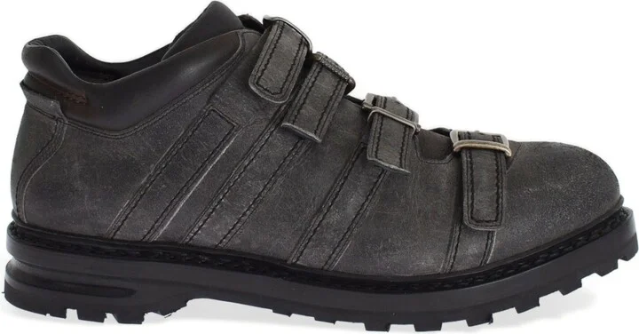 Gray Leather Ankle Strap Shoes Men's Boots