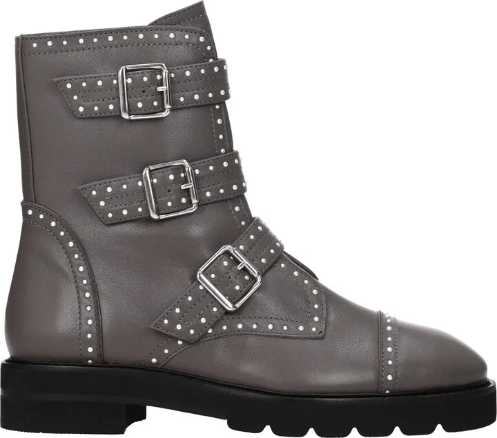 Gray Leather Ankle Women's Boots