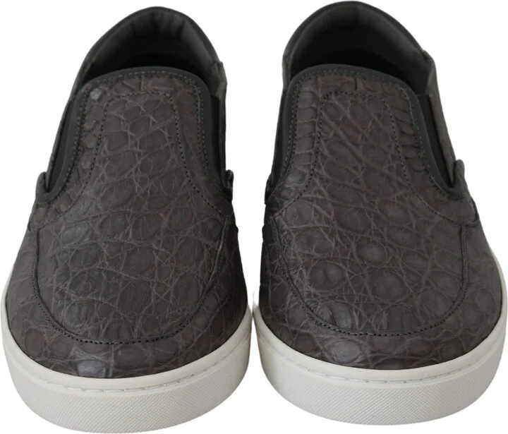 Gray Leather Flat Caiman Mens Loafers Men's Shoes - Image 2