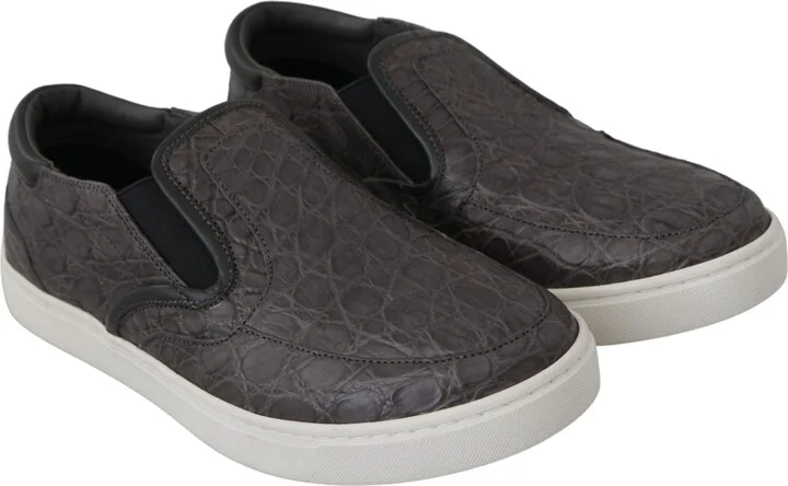 Gray Leather Flat Caiman Mens Loafers Men's Shoes - Image 3