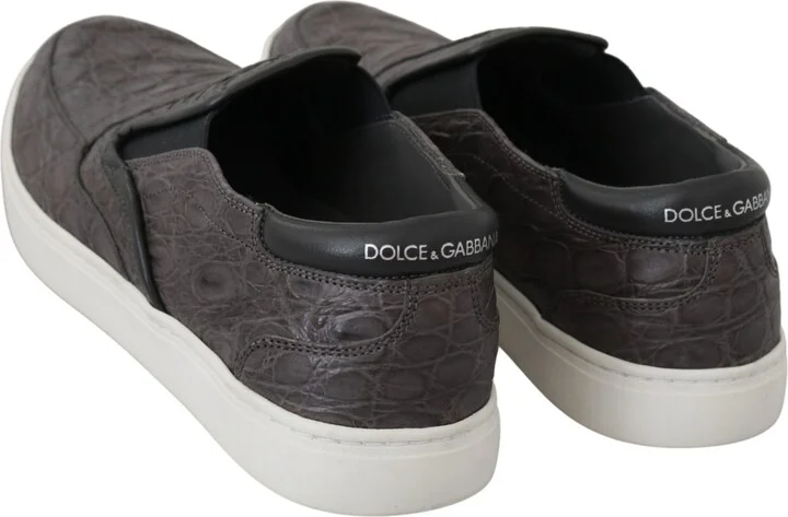 Gray Leather Flat Caiman Mens Loafers Men's Shoes - Image 4