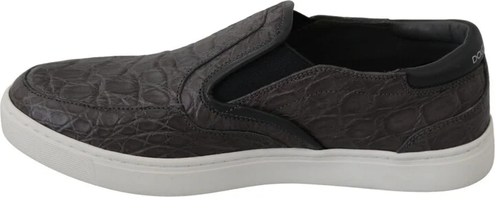Gray Leather Flat Caiman Mens Loafers Men's Shoes - Image 5