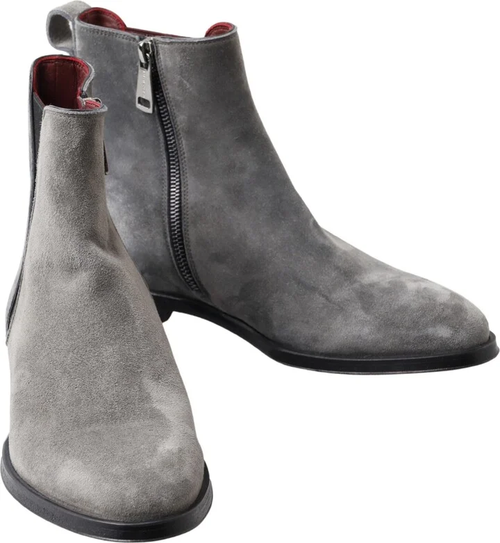 Gray Leather Men Ankle Boots Men's Shoes - Image 5