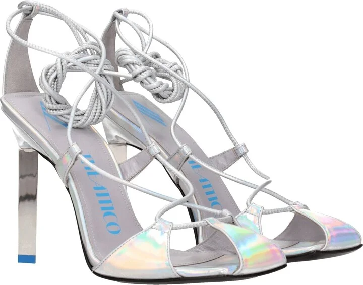 Gray Leather Stiletto Heels Women's Sandals - Image 2