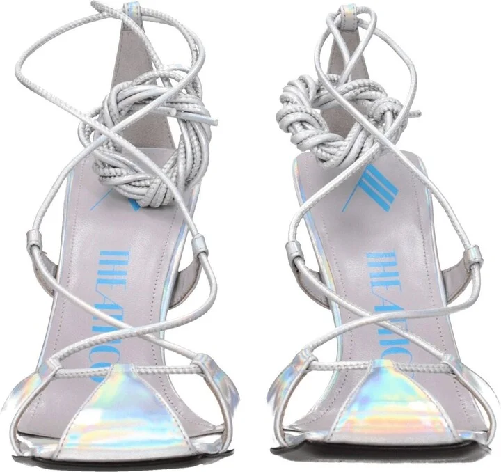 Gray Leather Stiletto Heels Women's Sandals - Image 3