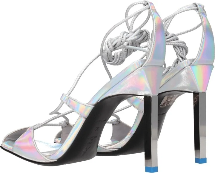 Gray Leather Stiletto Heels Women's Sandals - Image 4