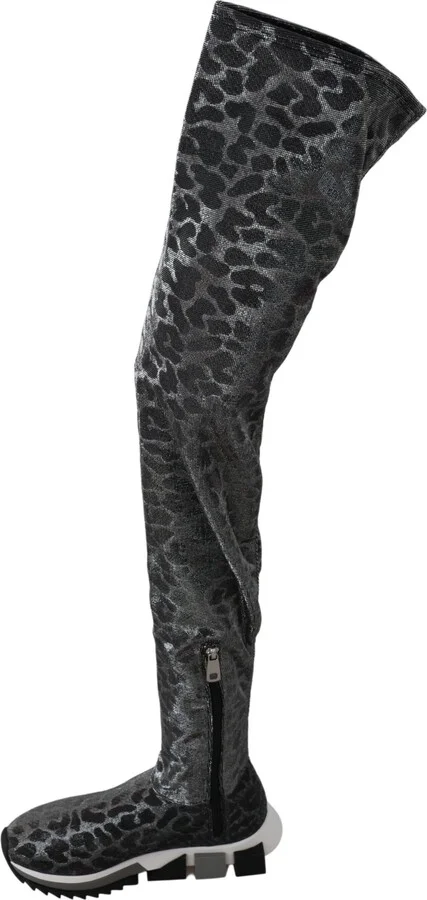 Gray Leopard High Top Sneakers Booties Women's Shoes - Image 2