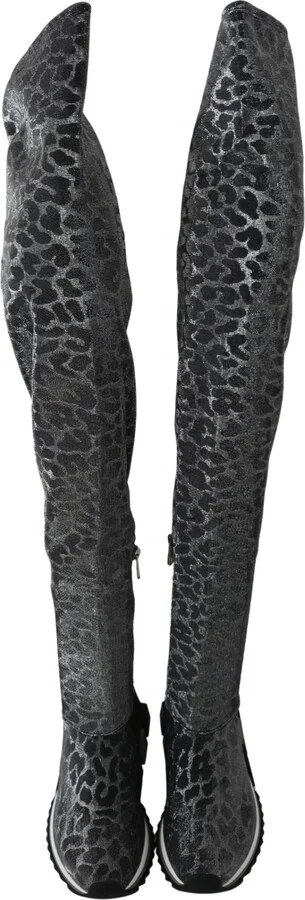 Gray Leopard High Top Sneakers Booties Women's Shoes - Image 4