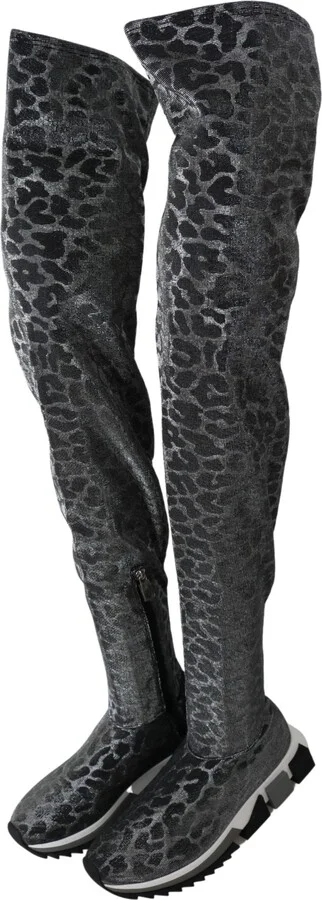 Gray Leopard High Top Sneakers Booties Women's Shoes - Image 5