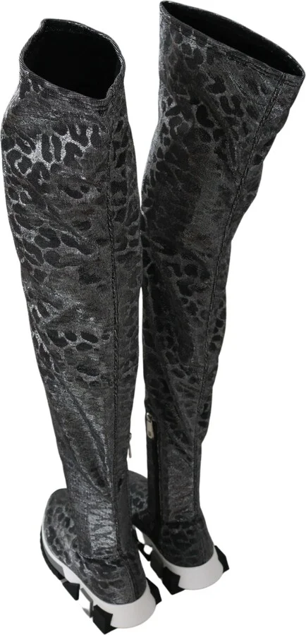 Gray Leopard High Top Sneakers Booties Women's Shoes - Image 6